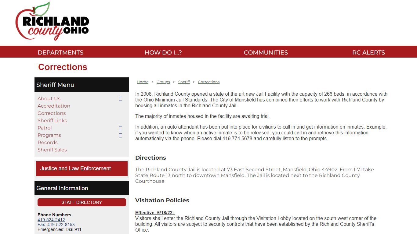 Richland County Ohio - Corrections - EvoGov Demo Website